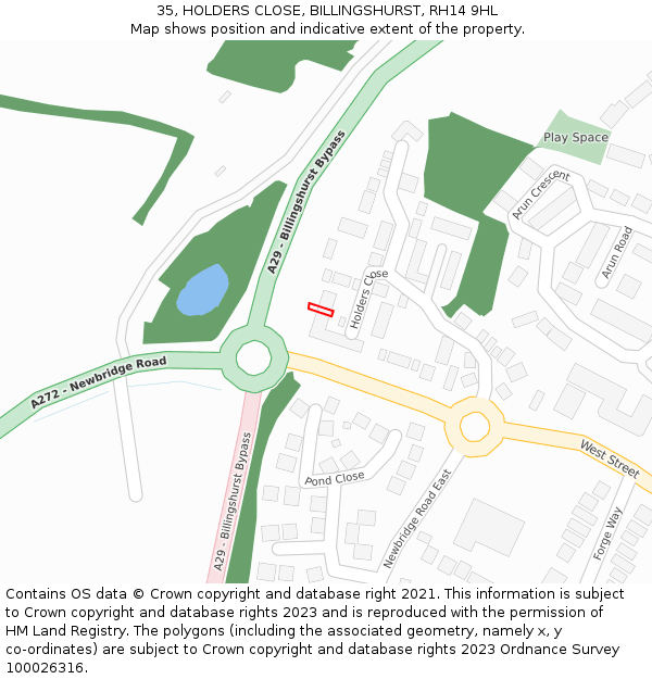 35, HOLDERS CLOSE, BILLINGSHURST, RH14 9HL: Location map and indicative extent of plot