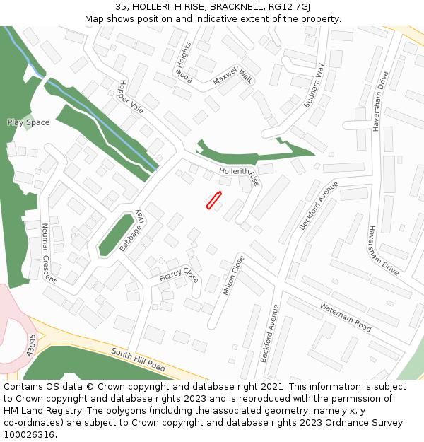 35, HOLLERITH RISE, BRACKNELL, RG12 7GJ: Location map and indicative extent of plot