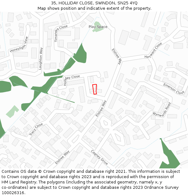 35, HOLLIDAY CLOSE, SWINDON, SN25 4YQ: Location map and indicative extent of plot