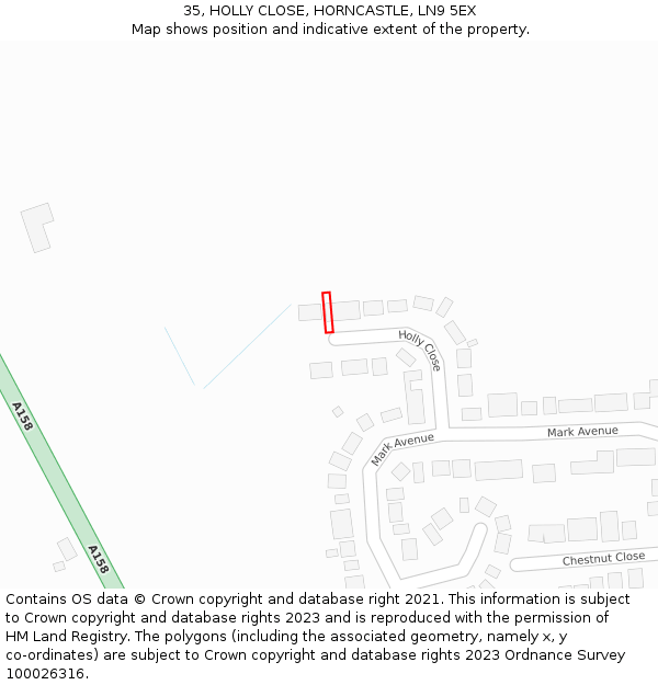 35, HOLLY CLOSE, HORNCASTLE, LN9 5EX: Location map and indicative extent of plot