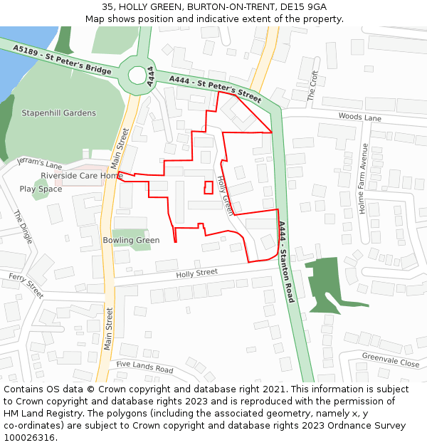 35, HOLLY GREEN, BURTON-ON-TRENT, DE15 9GA: Location map and indicative extent of plot