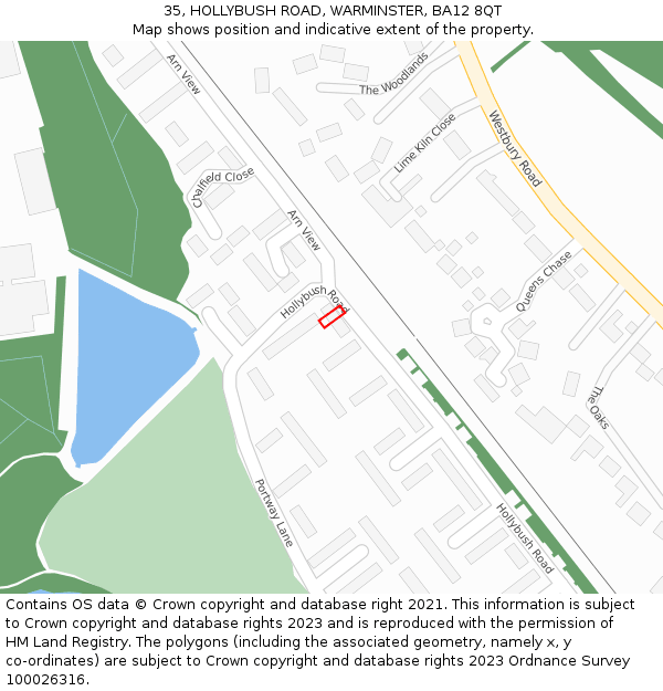 35, HOLLYBUSH ROAD, WARMINSTER, BA12 8QT: Location map and indicative extent of plot