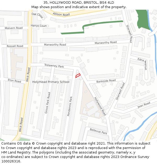35, HOLLYWOOD ROAD, BRISTOL, BS4 4LD: Location map and indicative extent of plot