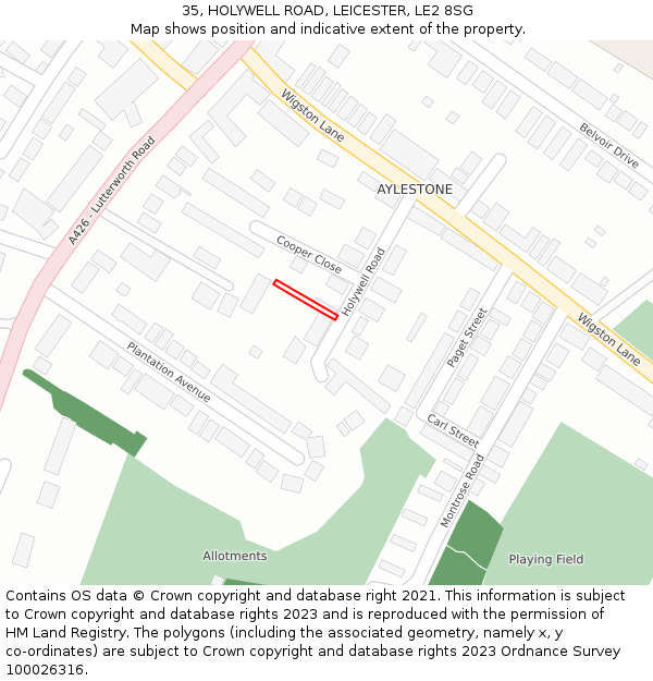 35, HOLYWELL ROAD, LEICESTER, LE2 8SG: Location map and indicative extent of plot