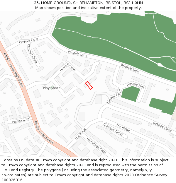 35, HOME GROUND, SHIREHAMPTON, BRISTOL, BS11 0HN: Location map and indicative extent of plot