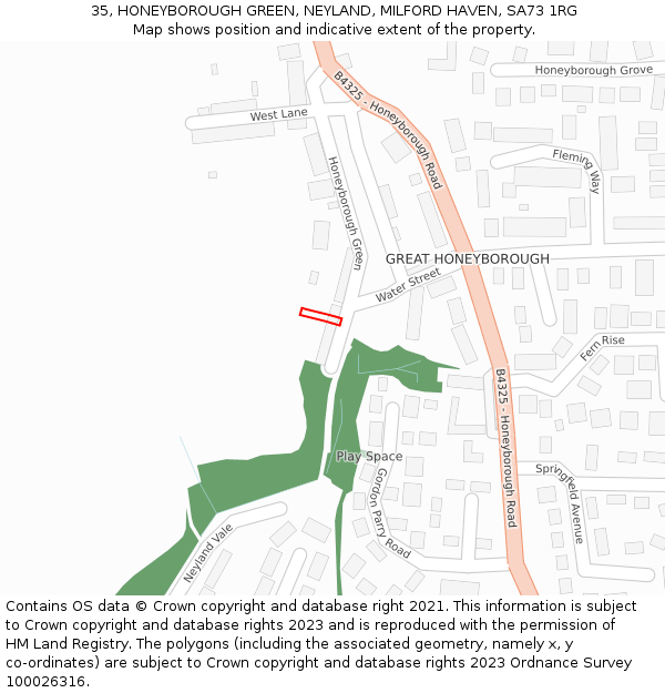 35, HONEYBOROUGH GREEN, NEYLAND, MILFORD HAVEN, SA73 1RG: Location map and indicative extent of plot