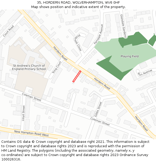 35, HORDERN ROAD, WOLVERHAMPTON, WV6 0HF: Location map and indicative extent of plot