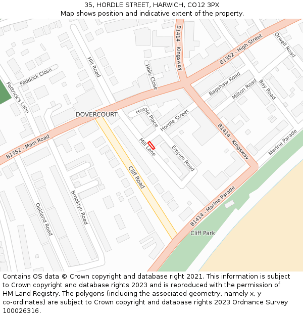 35, HORDLE STREET, HARWICH, CO12 3PX: Location map and indicative extent of plot