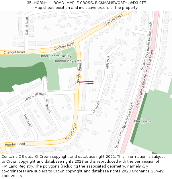 35, HORNHILL ROAD, MAPLE CROSS, RICKMANSWORTH, WD3 9TE: Location map and indicative extent of plot