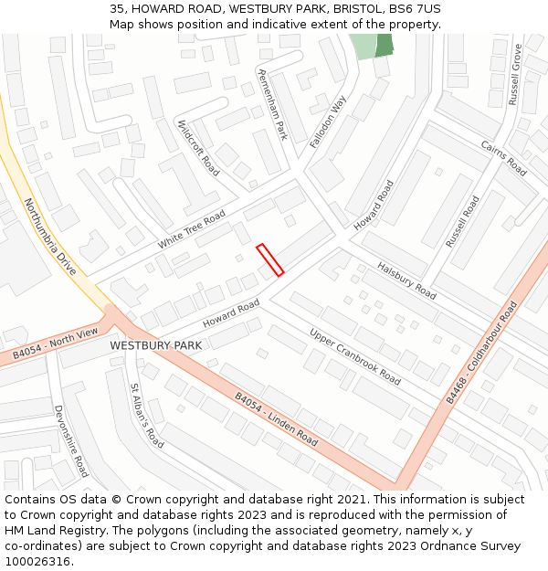 35, HOWARD ROAD, WESTBURY PARK, BRISTOL, BS6 7US: Location map and indicative extent of plot