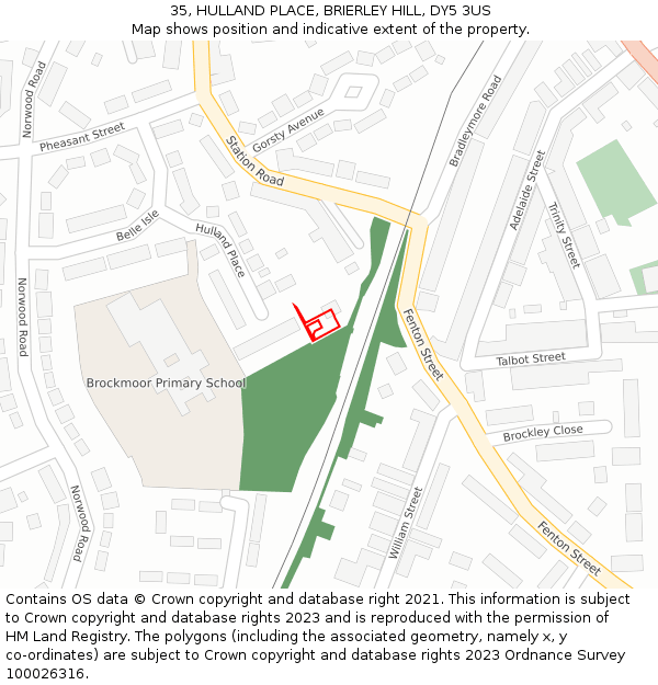 35, HULLAND PLACE, BRIERLEY HILL, DY5 3US: Location map and indicative extent of plot