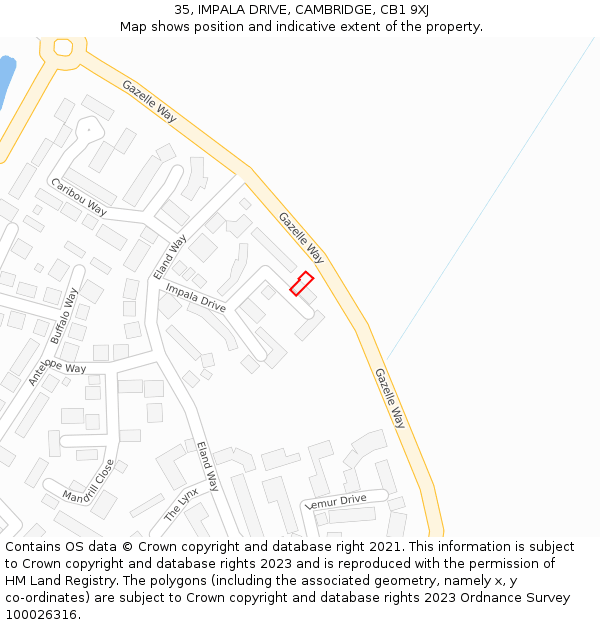 35, IMPALA DRIVE, CAMBRIDGE, CB1 9XJ: Location map and indicative extent of plot