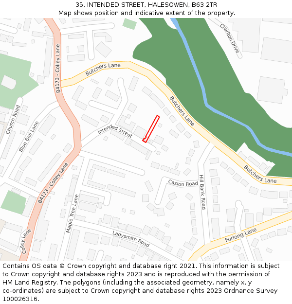 35, INTENDED STREET, HALESOWEN, B63 2TR: Location map and indicative extent of plot