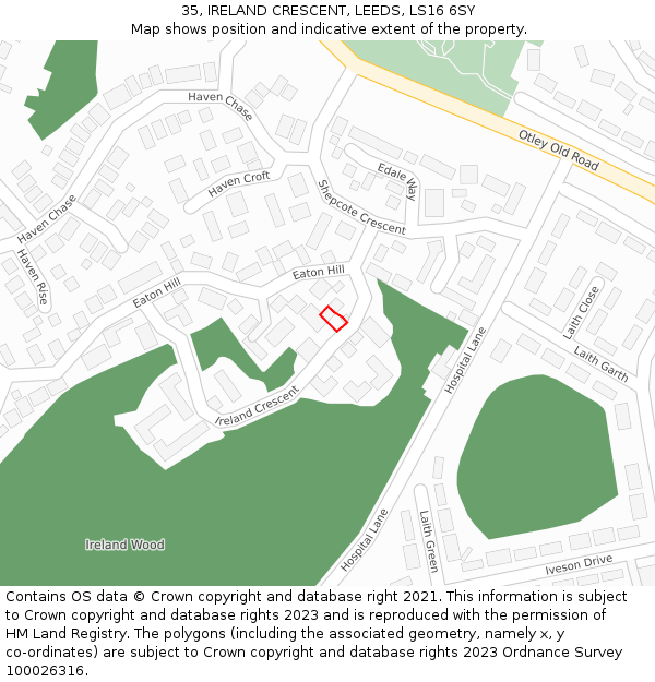 35, IRELAND CRESCENT, LEEDS, LS16 6SY: Location map and indicative extent of plot