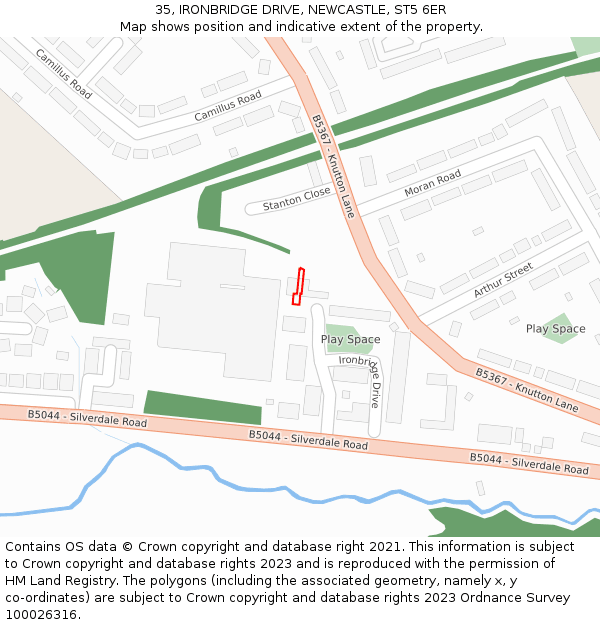 35, IRONBRIDGE DRIVE, NEWCASTLE, ST5 6ER: Location map and indicative extent of plot