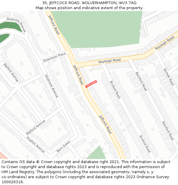 35, JEFFCOCK ROAD, WOLVERHAMPTON, WV3 7AG: Location map and indicative extent of plot