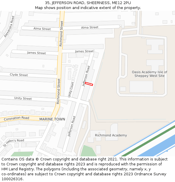 35, JEFFERSON ROAD, SHEERNESS, ME12 2PU: Location map and indicative extent of plot