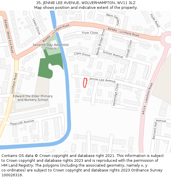 35, JENNIE LEE AVENUE, WOLVERHAMPTON, WV11 3LZ: Location map and indicative extent of plot
