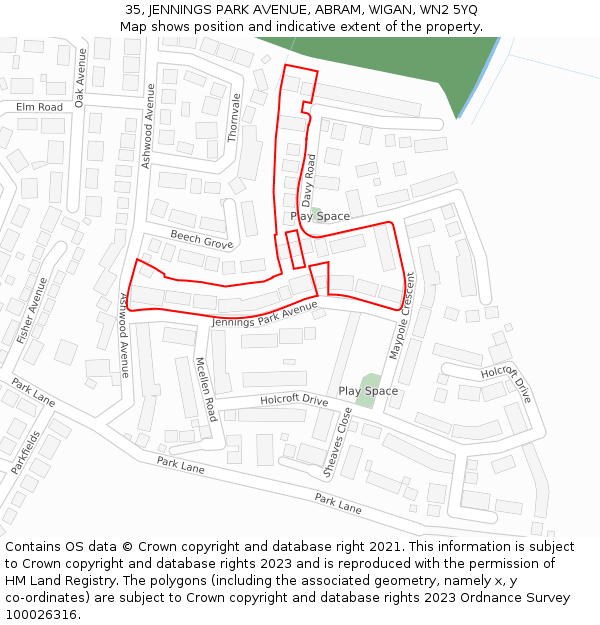 35, JENNINGS PARK AVENUE, ABRAM, WIGAN, WN2 5YQ: Location map and indicative extent of plot