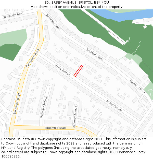 35, JERSEY AVENUE, BRISTOL, BS4 4QU: Location map and indicative extent of plot