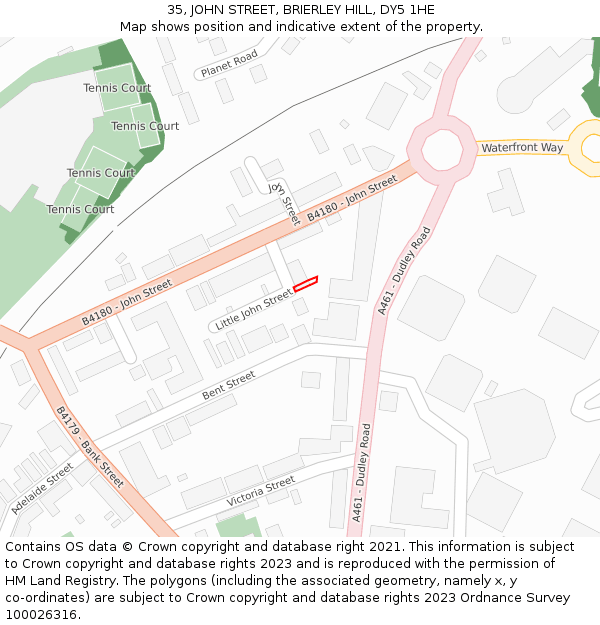 35, JOHN STREET, BRIERLEY HILL, DY5 1HE: Location map and indicative extent of plot