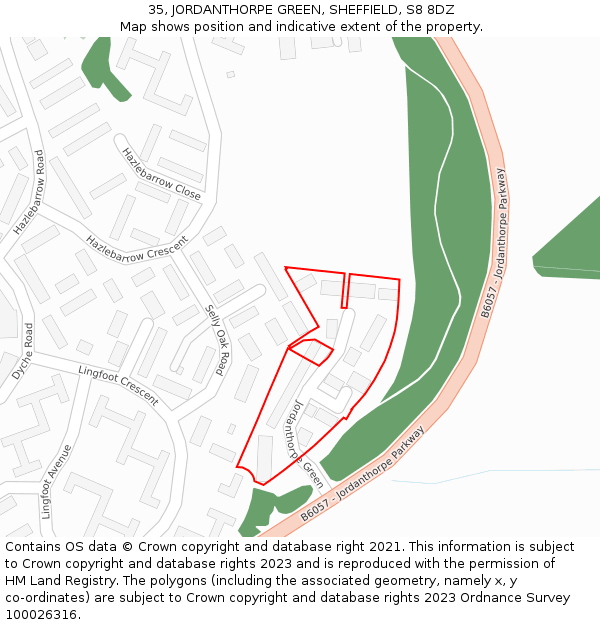 35, JORDANTHORPE GREEN, SHEFFIELD, S8 8DZ: Location map and indicative extent of plot