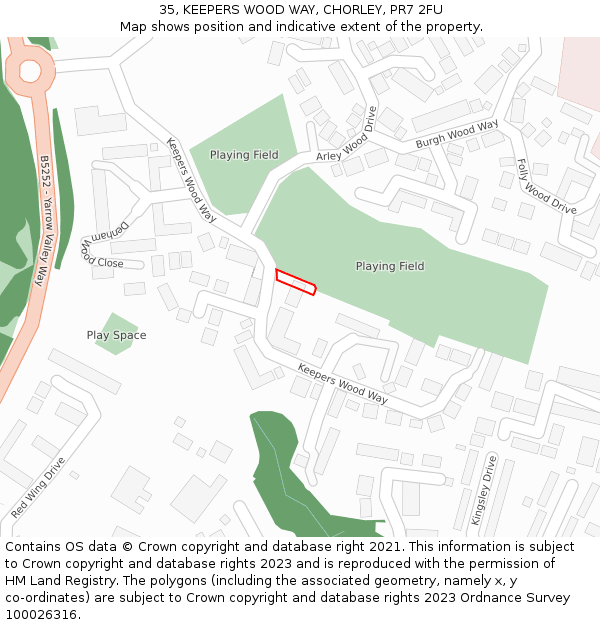35, KEEPERS WOOD WAY, CHORLEY, PR7 2FU: Location map and indicative extent of plot