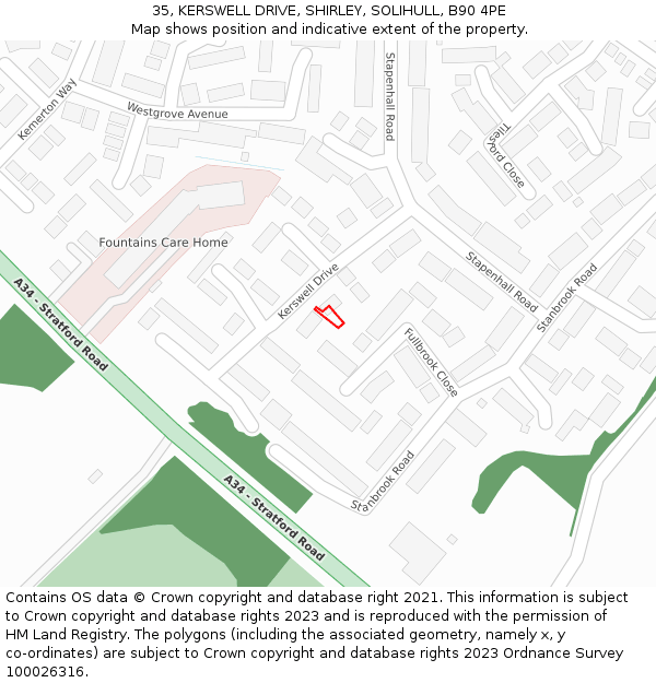35, KERSWELL DRIVE, SHIRLEY, SOLIHULL, B90 4PE: Location map and indicative extent of plot