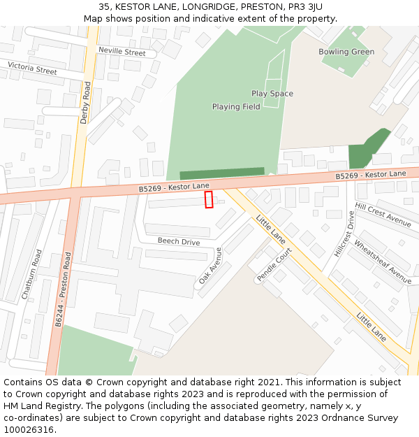 35, KESTOR LANE, LONGRIDGE, PRESTON, PR3 3JU: Location map and indicative extent of plot