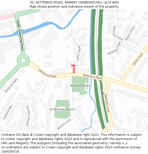 35, KETTERING ROAD, MARKET HARBOROUGH, LE16 8AN: Location map and indicative extent of plot