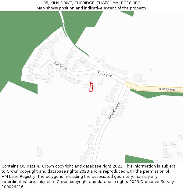 35, KILN DRIVE, CURRIDGE, THATCHAM, RG18 9EG: Location map and indicative extent of plot