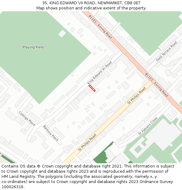 35, KING EDWARD VII ROAD, NEWMARKET, CB8 0ET: Location map and indicative extent of plot