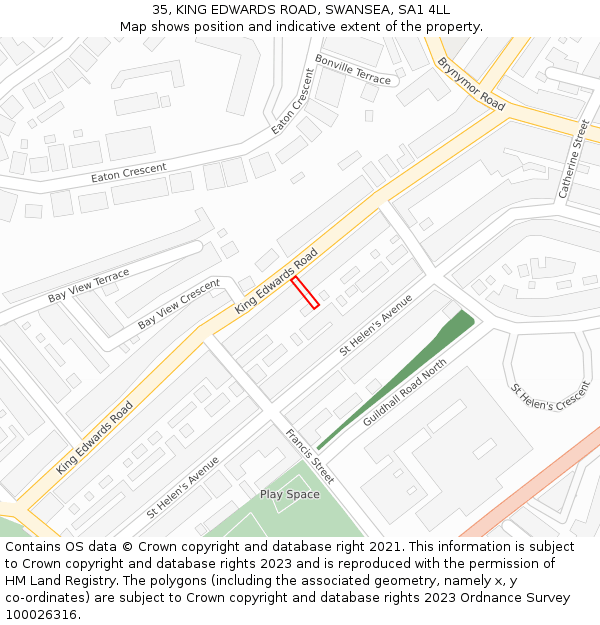35, KING EDWARDS ROAD, SWANSEA, SA1 4LL: Location map and indicative extent of plot