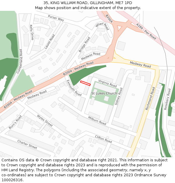 35, KING WILLIAM ROAD, GILLINGHAM, ME7 1PD: Location map and indicative extent of plot