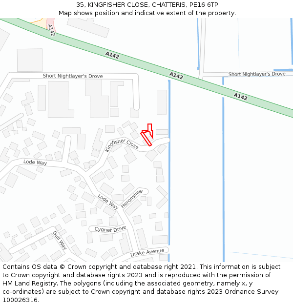 35, KINGFISHER CLOSE, CHATTERIS, PE16 6TP: Location map and indicative extent of plot