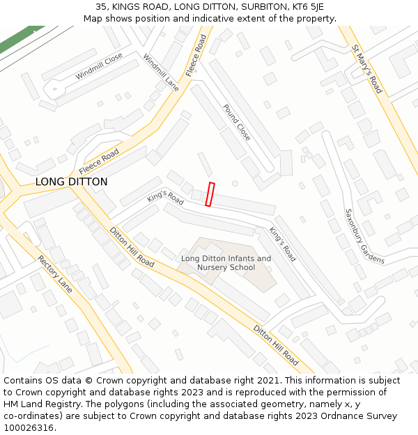 35, KINGS ROAD, LONG DITTON, SURBITON, KT6 5JE: Location map and indicative extent of plot