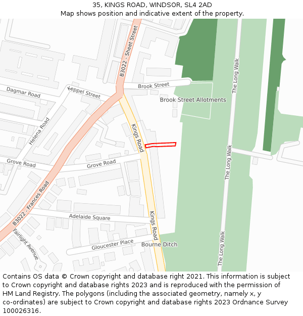 35, KINGS ROAD, WINDSOR, SL4 2AD: Location map and indicative extent of plot