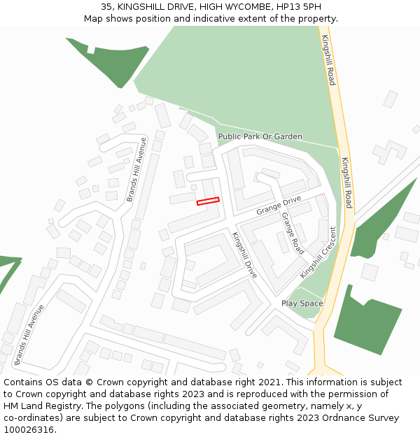 35, KINGSHILL DRIVE, HIGH WYCOMBE, HP13 5PH: Location map and indicative extent of plot
