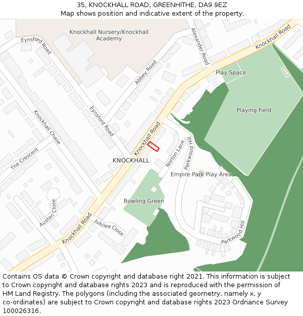 35, KNOCKHALL ROAD, GREENHITHE, DA9 9EZ: Location map and indicative extent of plot
