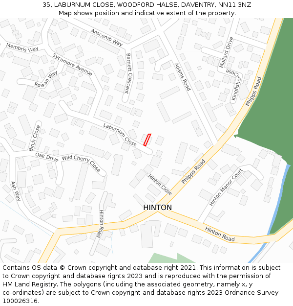35, LABURNUM CLOSE, WOODFORD HALSE, DAVENTRY, NN11 3NZ: Location map and indicative extent of plot