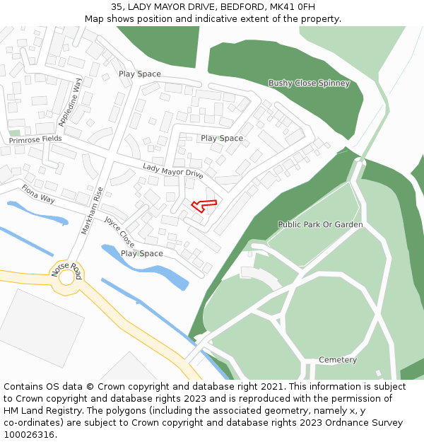 35, LADY MAYOR DRIVE, BEDFORD, MK41 0FH: Location map and indicative extent of plot