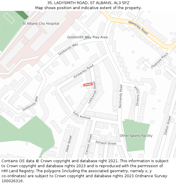 35, LADYSMITH ROAD, ST ALBANS, AL3 5PZ: Location map and indicative extent of plot