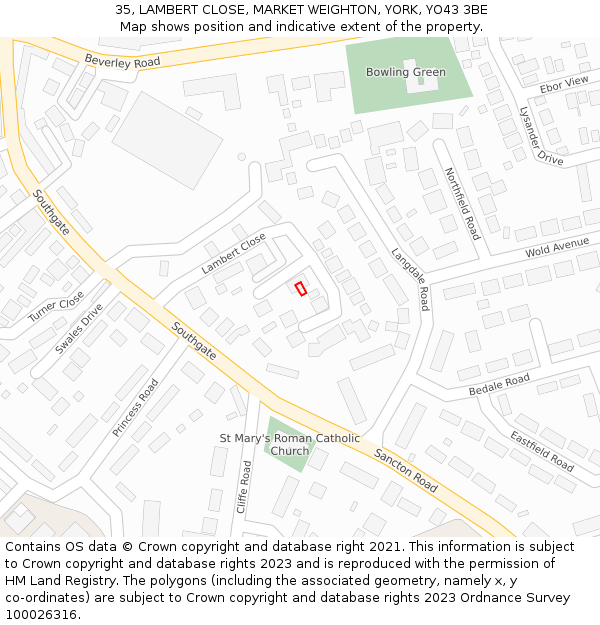 35, LAMBERT CLOSE, MARKET WEIGHTON, YORK, YO43 3BE: Location map and indicative extent of plot