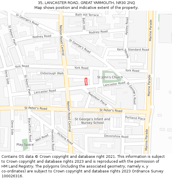 35, LANCASTER ROAD, GREAT YARMOUTH, NR30 2NQ: Location map and indicative extent of plot