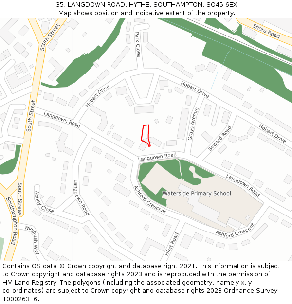 35, LANGDOWN ROAD, HYTHE, SOUTHAMPTON, SO45 6EX: Location map and indicative extent of plot