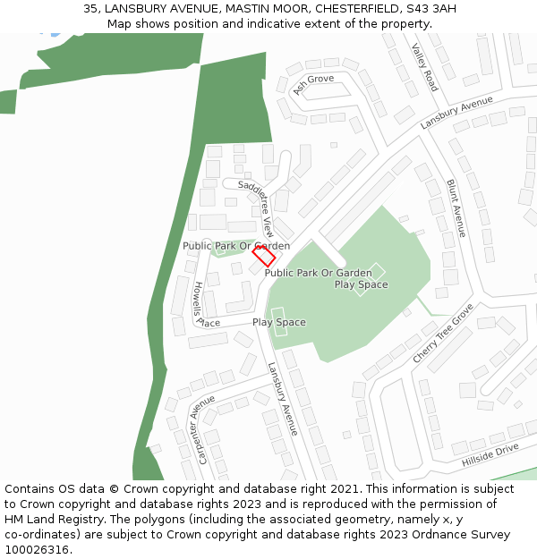 35, LANSBURY AVENUE, MASTIN MOOR, CHESTERFIELD, S43 3AH: Location map and indicative extent of plot
