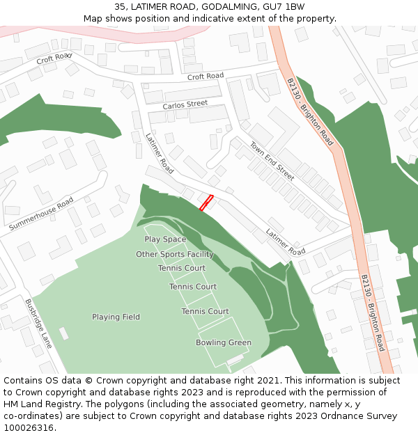 35, LATIMER ROAD, GODALMING, GU7 1BW: Location map and indicative extent of plot