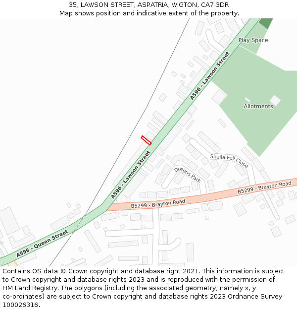 35, LAWSON STREET, ASPATRIA, WIGTON, CA7 3DR: Location map and indicative extent of plot
