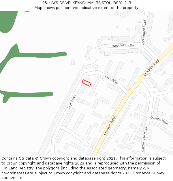 35, LAYS DRIVE, KEYNSHAM, BRISTOL, BS31 2LB: Location map and indicative extent of plot