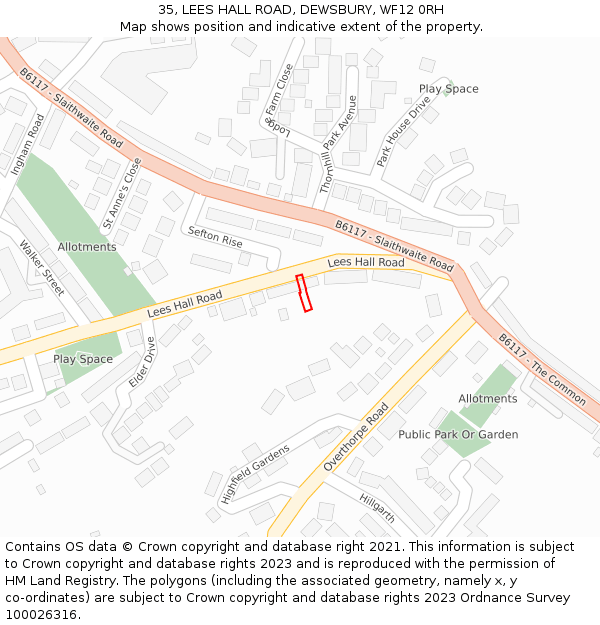 35, LEES HALL ROAD, DEWSBURY, WF12 0RH: Location map and indicative extent of plot